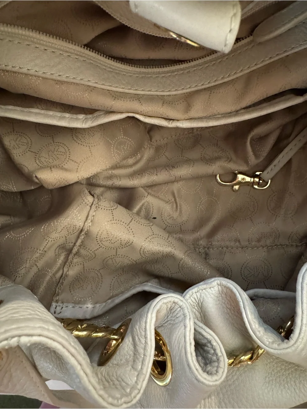Michael Kors Off-White Pebbled Leather Drawstring Shoulder Bag | Gold Hardware